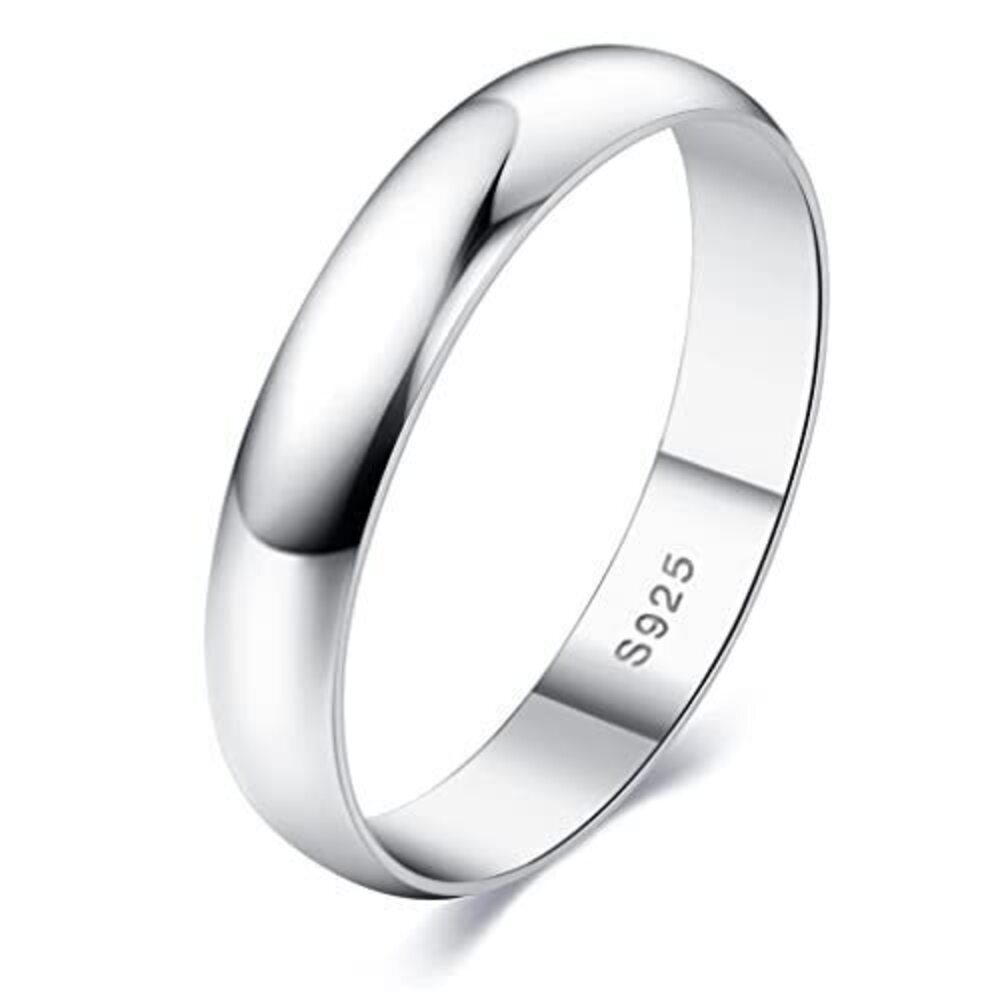 9974 4mm Sterling Silver Rings 18K White Gold Plated Plain Stackable Thumb